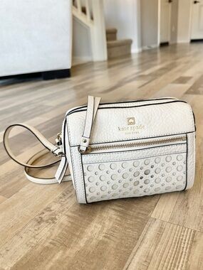 Kate Spade Perri Lane Bubbles Crossbody Bag Cream Pebbled Leather Perforated